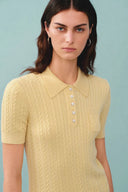 Gracia Gele Polo Top in Hoog Elastische Kabeltricot