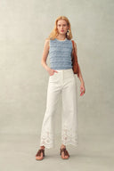 Kyra Embroidery Cropped Pants in Stretchy Cotton Blend