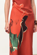 Nellie Hand Painted Printed Slip Dress in Silk Satin