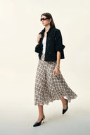 Falda midi a cuadros Xaviera en algodón arrugado burbuja