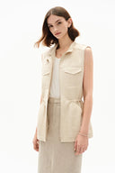 Ionia Cinched Waist Drawstring Vest in Silk Linen