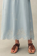Yori Floral Cutwork Embroidery A Line Maxi Skirt in Linen Blend