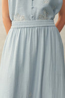Yori Floral Cutwork Embroidery A Line Maxi Skirt in Linen Blend