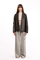 Irina Vintage Biker Jacket in Vegan Leather