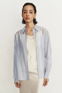 Bella Blue Sheer Button-Up Shirt in Lyocell Blend