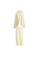 Hazel Lace Panel Halterneck Sleeveless Top and Pants Set in Silk Cotton Blend