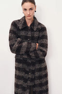 Camila Leatehr Accent Checkered Coat in Bouclé Wool