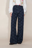 Jeans de Pierna Ancha Recta Mia Flora en Jacquard de Algodón Denim