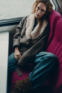 Manteau à chevrons Ruth, ceinturé et taille basse, en 100 % laine