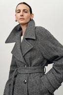 Delia Herringbone Trench Style Coat in Lightweight Merino Wool