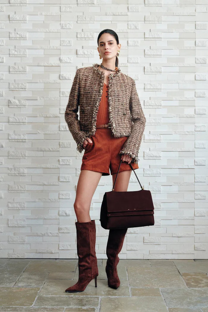 Swift Boxy Tweed Jacket in Tencel-Wool and Acetate Satin