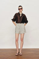 Lona Striped A Line Casual Shorts in Cotton Blend Poplin