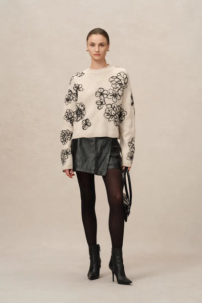 Poppy Embroidered Sweater in Chunky Wool Knit – fbrq.com