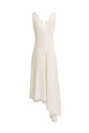 Azaria Boho Lace Panel Embroidery V Neck Sleeveless Dress in Tencel Linen