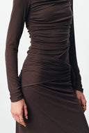 Robe maxi plissée à manches longues froncée Viet en tricot Tencel mérinos