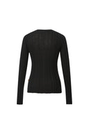 Cara Side Slit Long Sleeve Fitted Top in Merino Wool Yang Yarn Knit