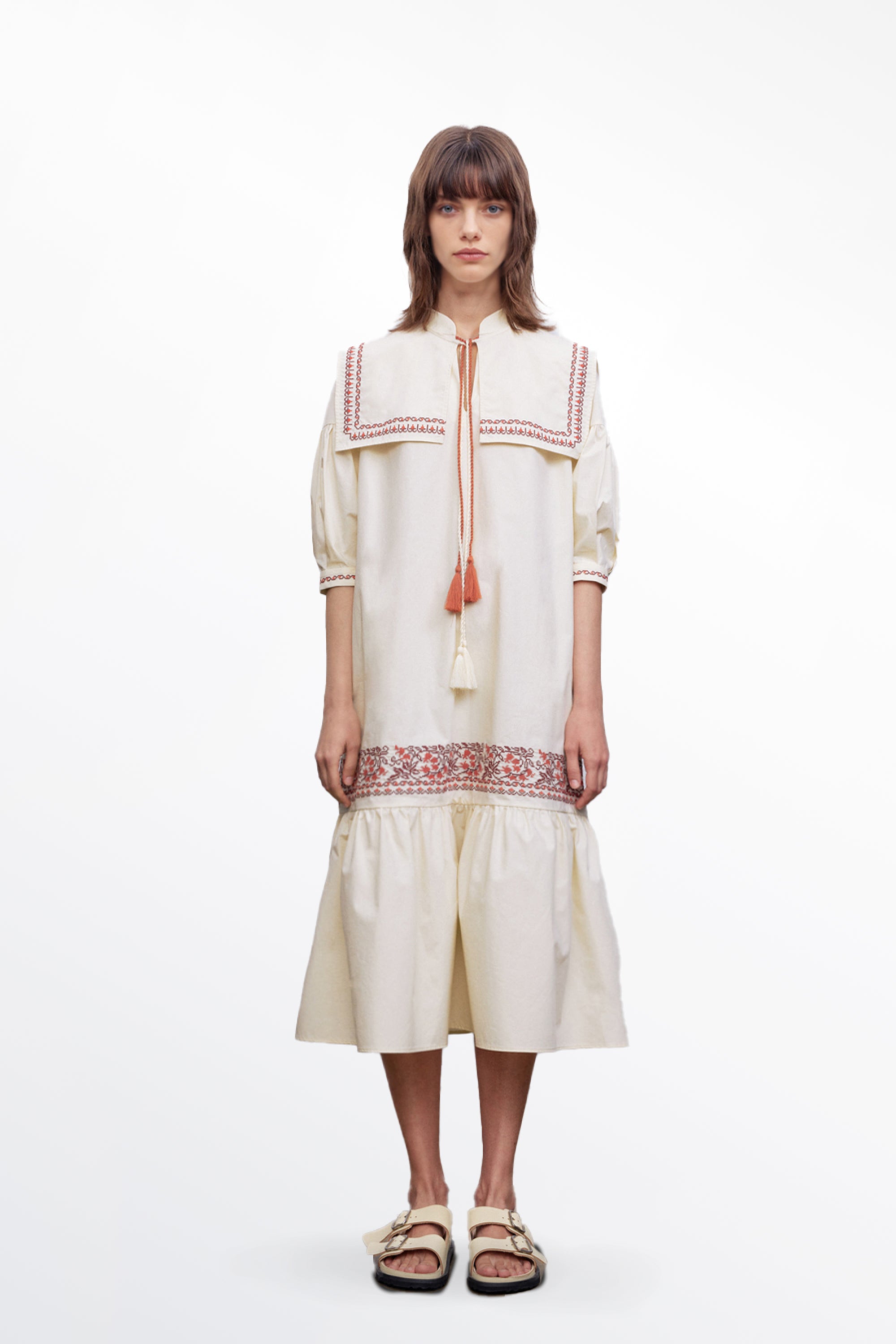 Smock Embroidered Dress in Cotton