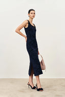 Stella Fringed Sleeveless Midi Dress in Cotton-Elite Yarn Knit