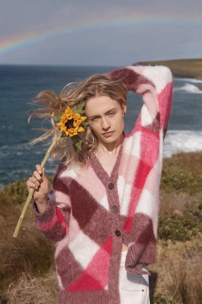 Solstice Twisted Plaid Cardigan in Wool-Alpaca Blend