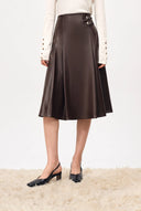 Anya Buckle Detail Pleated Midi Skirt in Vegan Leather
