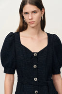 Sofia Maxikleid mit Puffärmeln aus leichtem Tweed-Mix