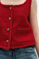 Ruby Red Handmade Silky Ribbon Tweed Vest