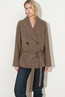 Ruth Herringbone Belted Low Waist Coat in 100% Wool