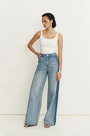 Liz Square Neck Body Con Sleeveless Tank Top in High-Stretch Ribbed Knit