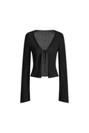 Liya Black Semi Sheer Cardigan in Tencel-Silk Knit