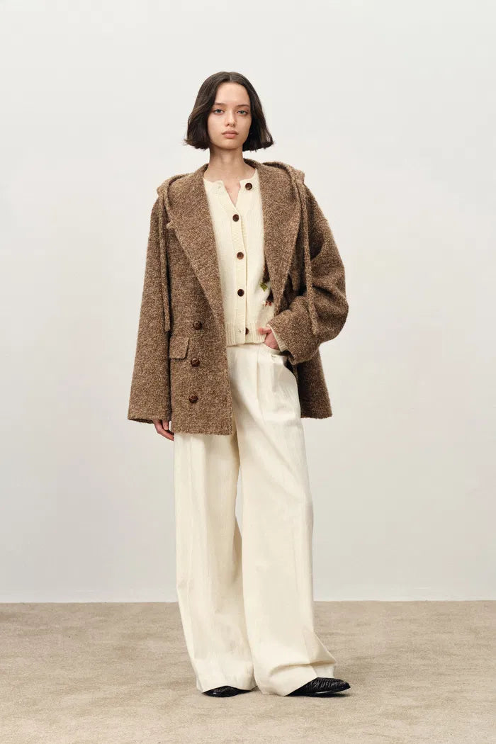 Rue Oversized Sleeve Hooded Blazer Coat in Alpaca Loop Wool