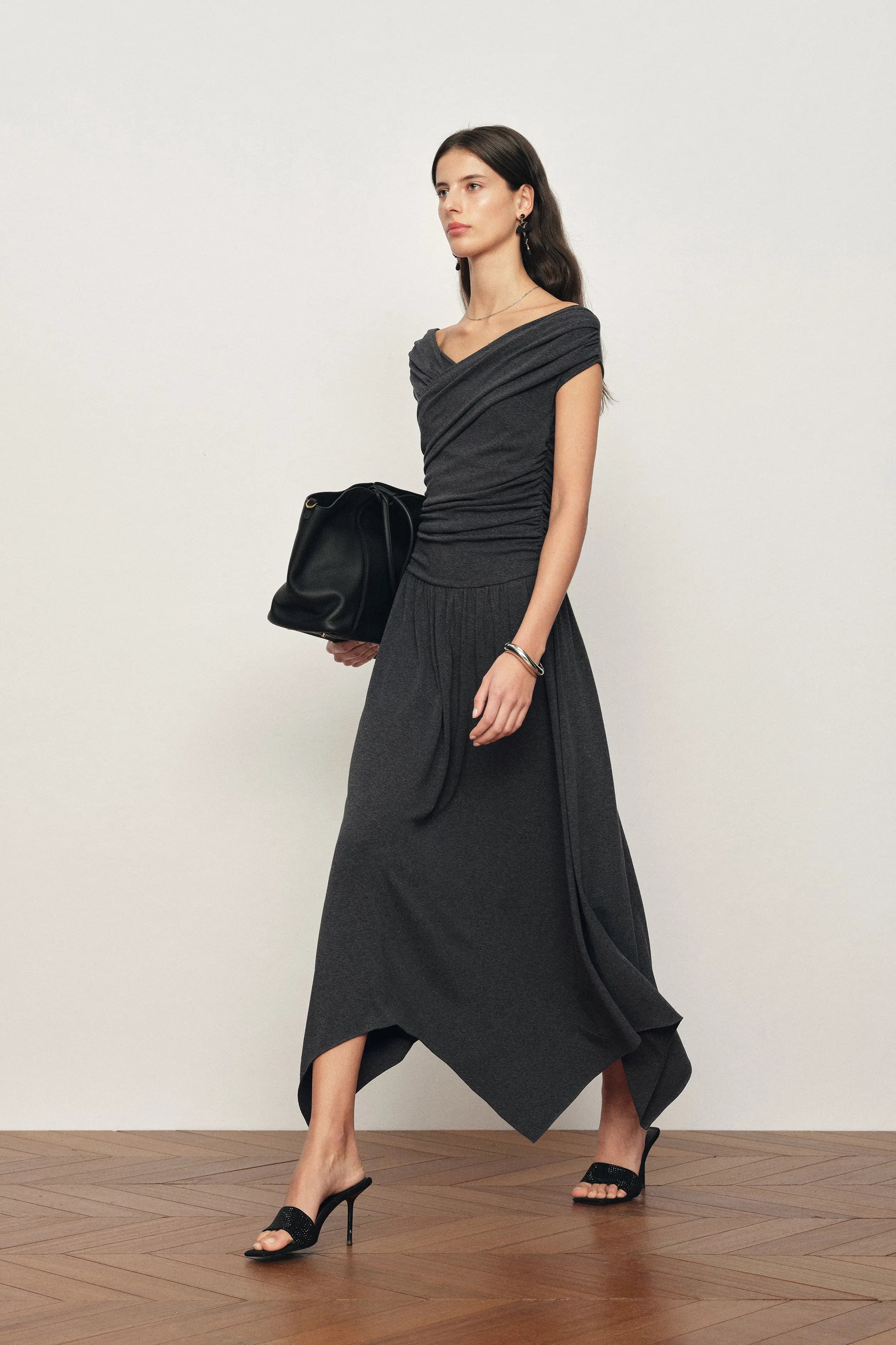 Isabella Smocked Drape Sleeveless Dress in Brushed Cotton Blend S/P