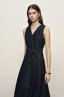 Robe sans manches légère lavée en denim de coton Sadie, coupe trapèze