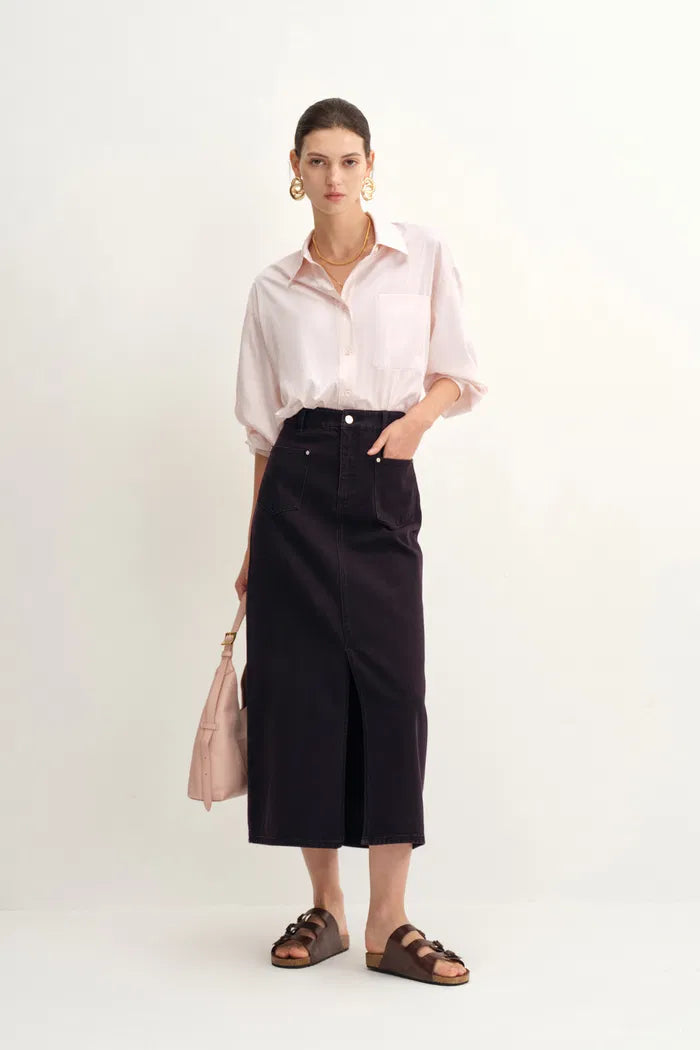 Clo Black Reddish Skirt in Cotton Denim