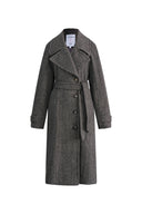 Delia Herringbone Trench Style Coat in Lightweight Merino Wool