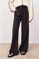 Coco Checkered Wide Leg Trousers in Merino Wool