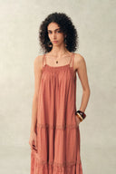 Celia Layered Strap Dress in Cotton Jacquard