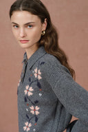 Fika Floral Knit Polo Shirt in Merino Wool Knit