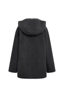 Aeliana Plaid Hooded Midi Coat in Dark Grey Wool Blend