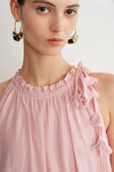 Alice Pink Hand Flora Sleeveless Dress in Acetate-Linen Blend