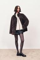 Lene Wende-Kunstfell- und Lederjacke aus Merino-Woll-Teddy