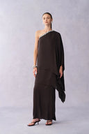 Avis One Shoulder Rhinestone Maxi Dress in Wrinkle Resistant Matte Satin