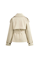 Beatrice Contrast-Trim Short Trench Coat in High-Density Cotton Twill