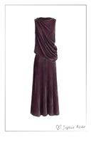 Florence Asymmetric Draped Sleeveless Top and Maxi Skirt Set in Cotton Modal Knit