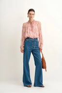 Jean évasé ceinturé Elly en denim coton couleur sarcelle