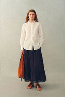Cecilia Sand-Washed Ruffle-Trim French Blouse In Washed Cotton