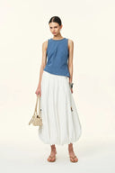 Camiseta sin mangas Riley con ribete trenzado en denim elástico ligero