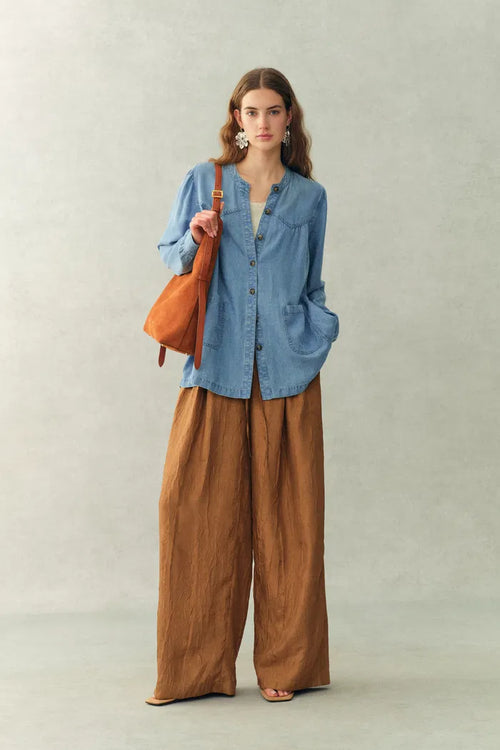 Simone Smocked Tencel Denim Shirt in Tencel Denim