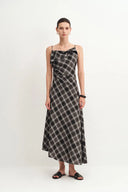 Anna Slanted Checkered Strap Dress in Fine Wool Blend