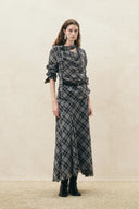 Fern Plaid Panelled Skirt in Cotton Blend