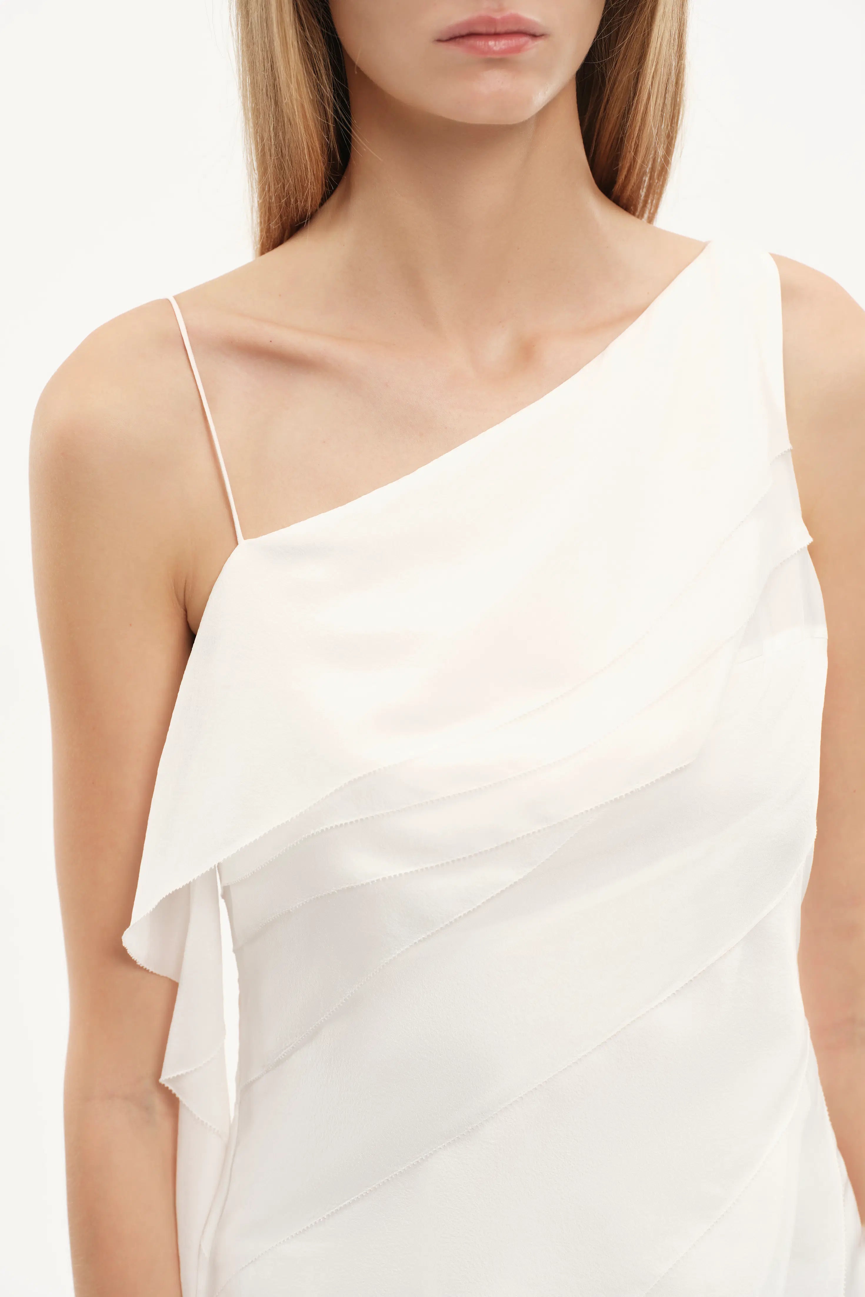 Cascade Ruffled Tie-Front One Shoulder Dress in Mulberry Silk M